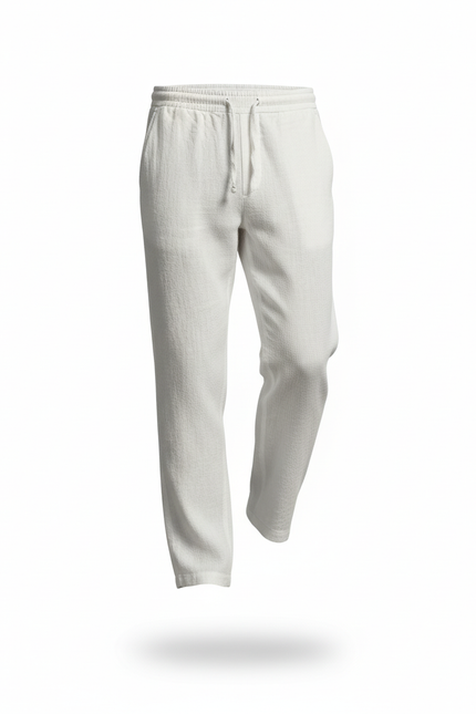 Pantalon En Lin Blanc Décontracté Léger Homme Cordon - vue 3