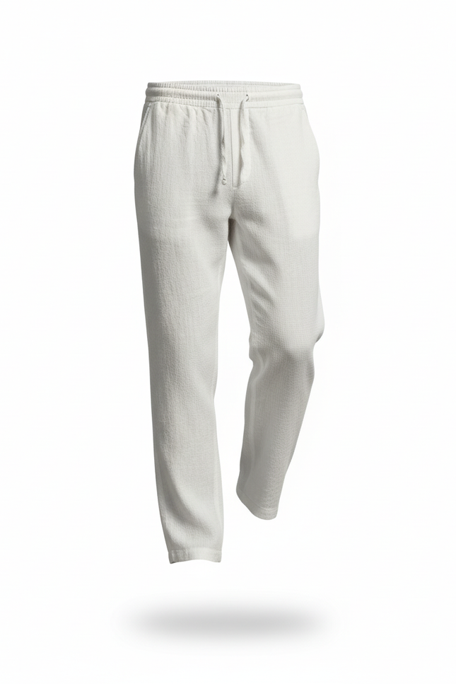 Pantalon En Lin Blanc Décontracté Léger Homme Cordon - vue 3