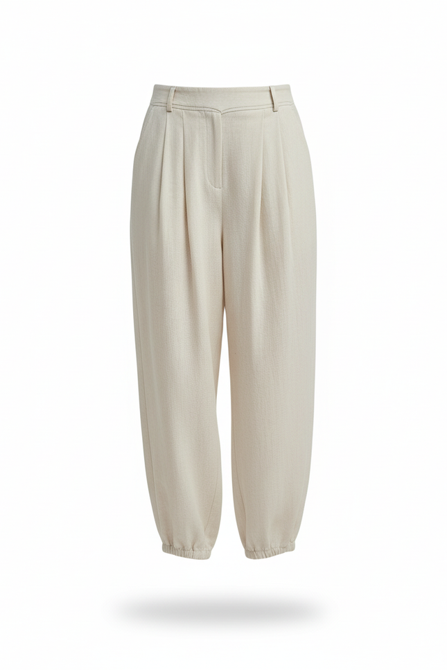 Pantalon En Lin Beige Ample Fluide Décontracté Femme - vue 3