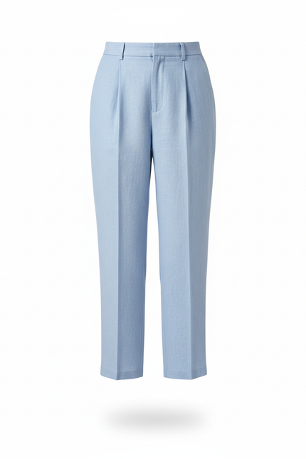 Pantalon En Lin Bleu Ciel Taille Haute Fuselé - vue 3