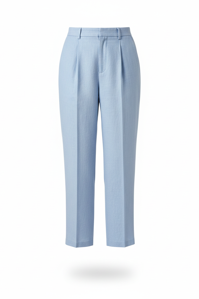 Pantalon En Lin Bleu Ciel Taille Haute Fuselé - vue 3