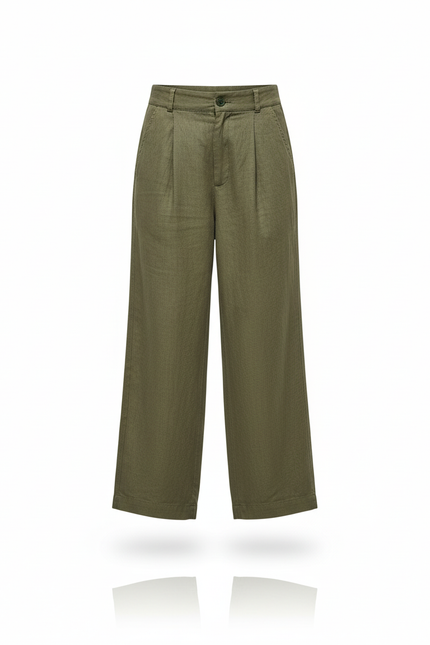 Pantalon En Lin Vert Ample Plissé Enfant Décontracté - Kaki - vue 3