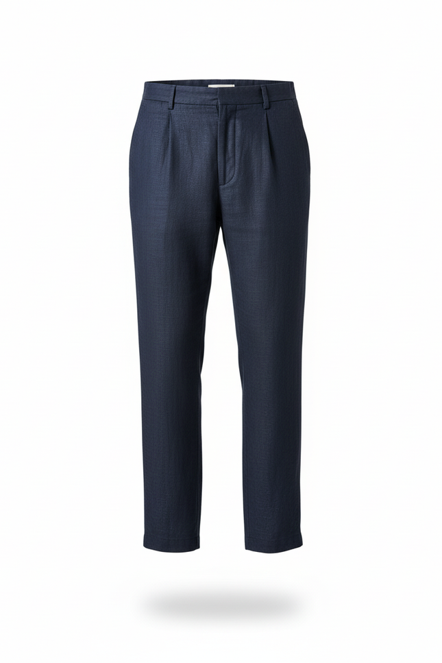 Pantalon En Lin Bleu Marine Plissé Décontracté Homme - vue 3