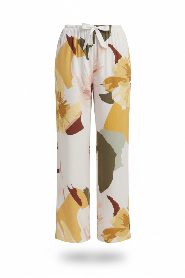 Pantalon En Lin Fluide Imprimé Floral Ample Estival - Multicolore - vue 3