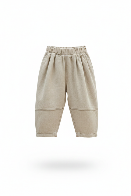 Pantalon En Lin Enfant Ample Décontracté Beige - vue 3