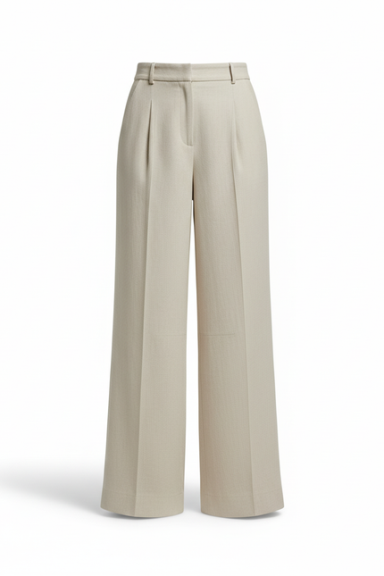 Pantalon En Lin Beige Taille Haute Ample Fluide Élégant - vue 3