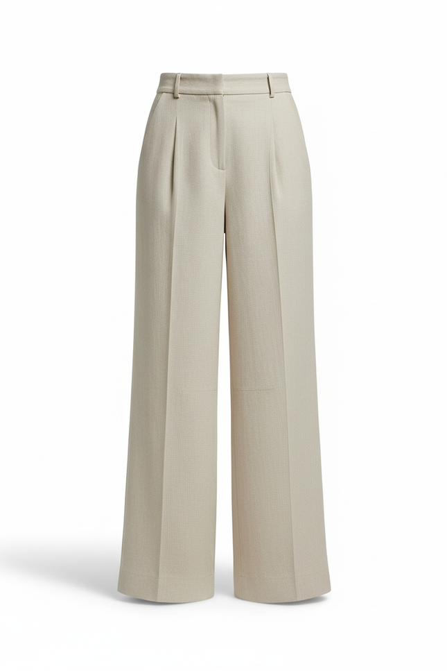 Pantalon En Lin Beige Taille Haute Ample Fluide Élégant - vue 3