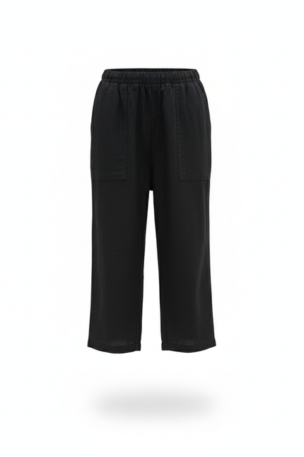 Pantalon En Lin Garçon Noir Coupe Ample - vue 3