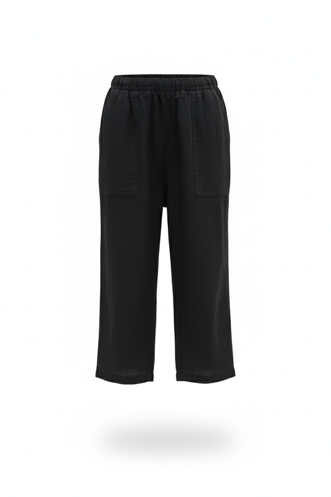 Pantalon En Lin Garçon Noir Coupe Ample - vue 3