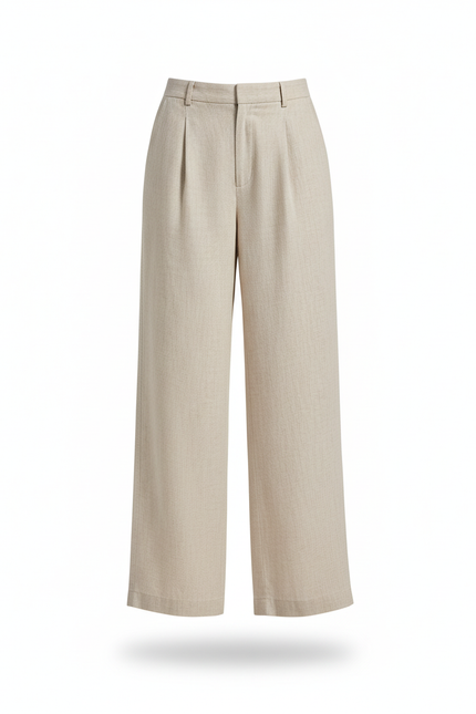 Pantalon En Lin Beige Ample Fluide Décontracté Élégant - vue 3
