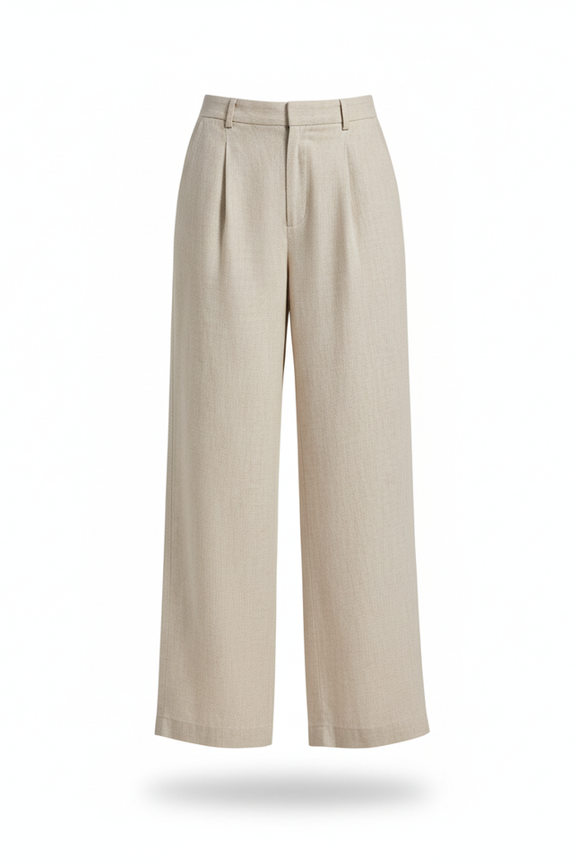 Pantalon En Lin Beige Ample Fluide Décontracté Élégant - vue 3