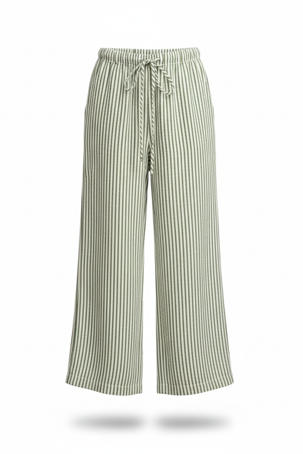 Pantalon En Lin Rayé Vert Ample Fluide Fille - vue 3