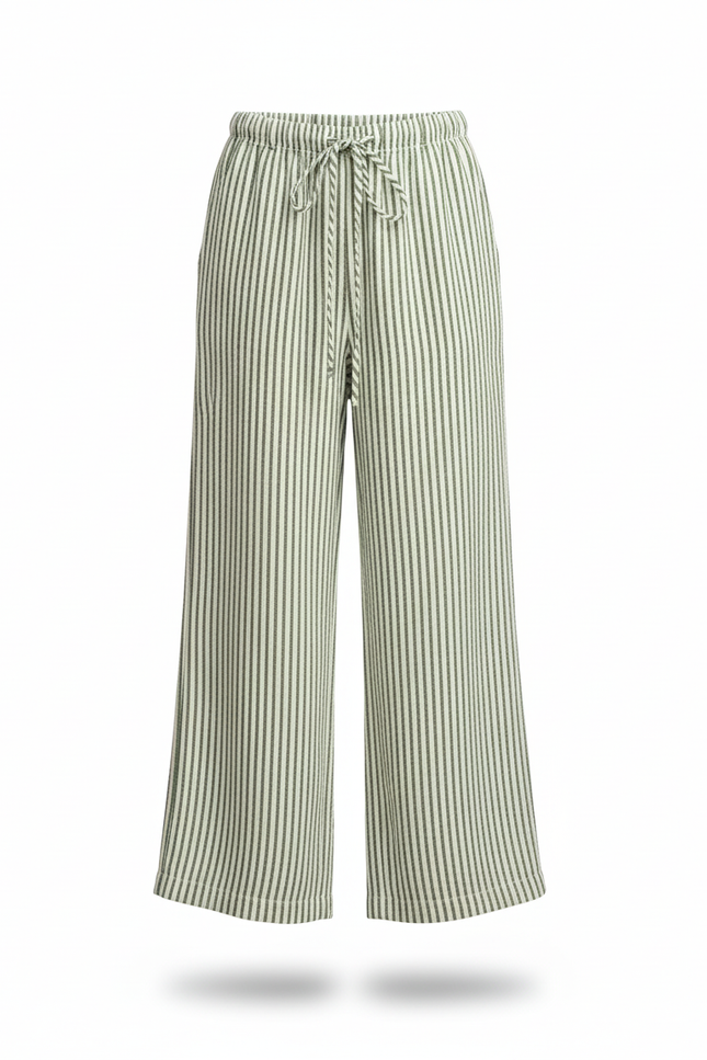 Pantalon En Lin Rayé Vert Ample Fluide Fille - vue 3