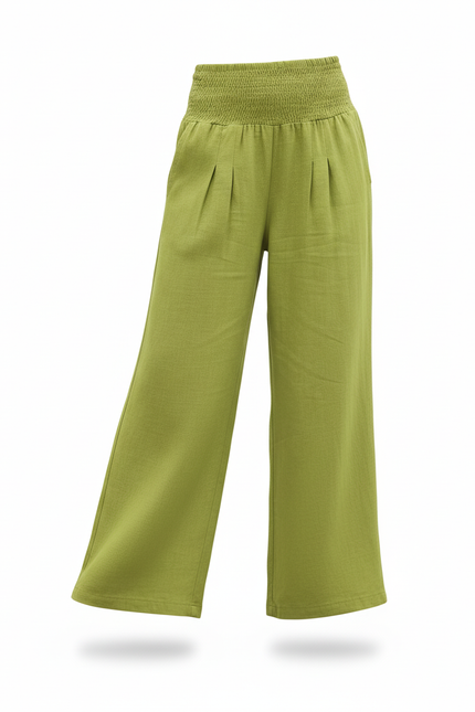 Pantalon En Lin Vert Ample Plissé Confortable Fille - vue 3