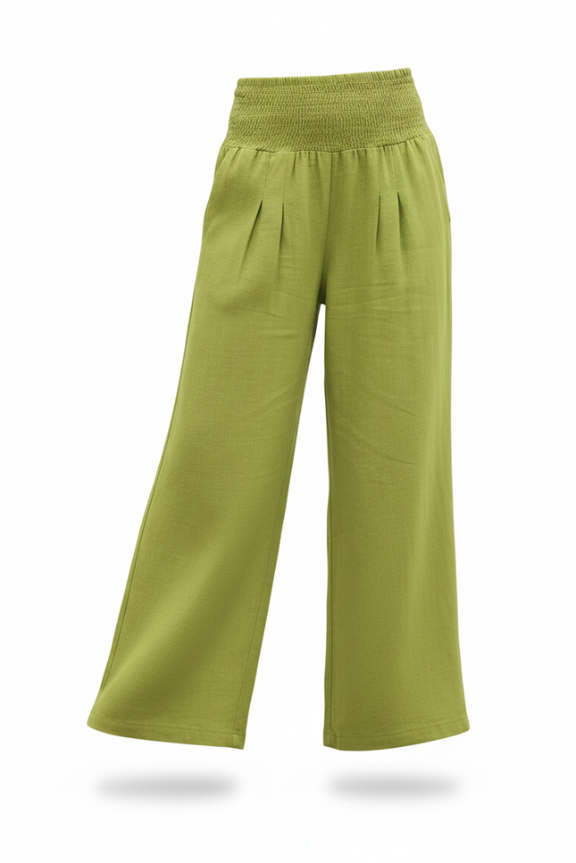 Pantalon En Lin Vert Ample Plissé Confortable Fille - vue 3