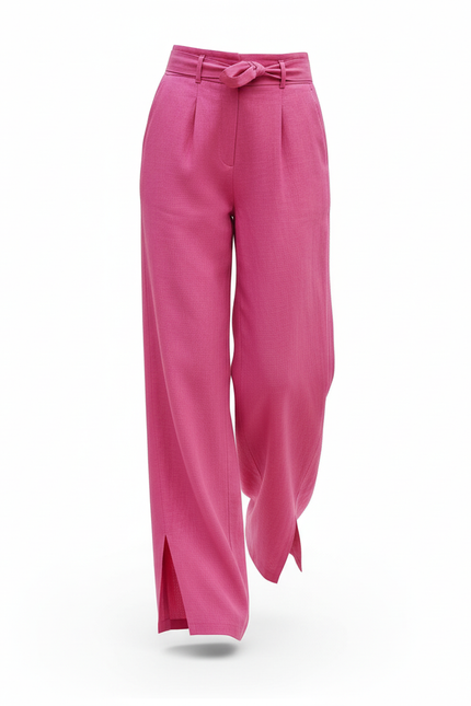 Pantalon En Lin Rose Vif Ample Fendu Élégant - vue 3