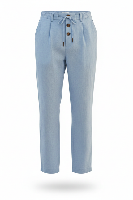 Pantalon En Lin Bleu Ciel Décontracté Ample Cordon Léger - vue 3