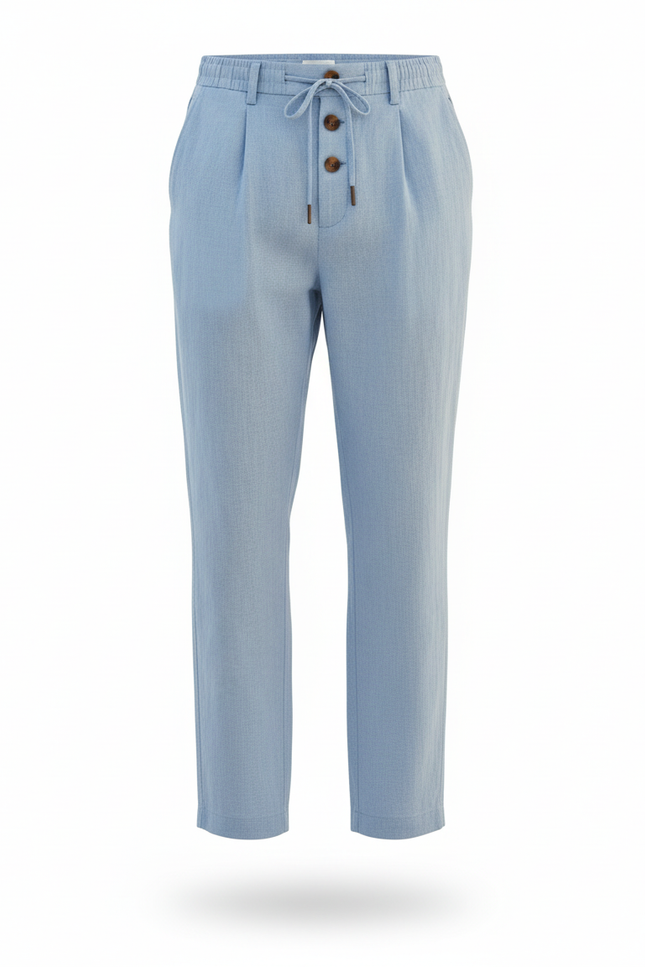 Pantalon En Lin Bleu Ciel Décontracté Ample Cordon Léger - vue 3