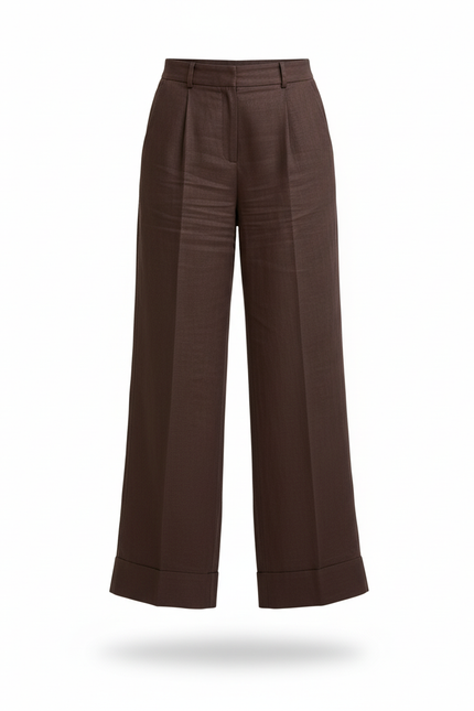 Pantalon En Lin Marron Ample Élégant Femme - vue 3