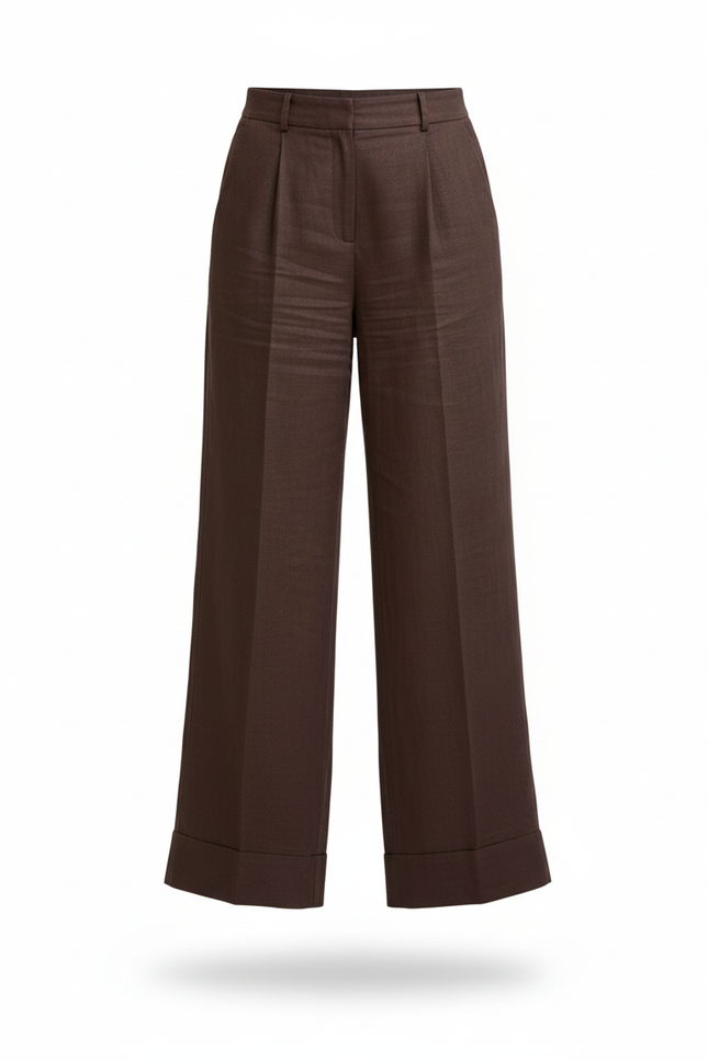 Pantalon En Lin Marron Ample Élégant Femme - vue 3