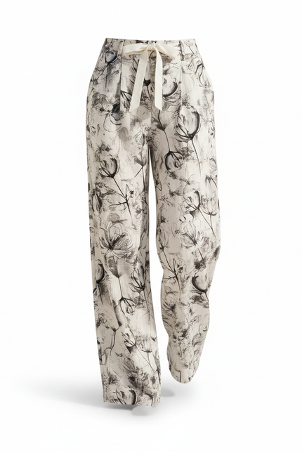 Pantalon En Lin Imprimé Floral Fluide Élégant Décontracté - vue 3