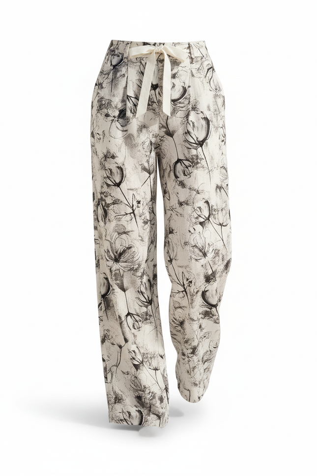 Pantalon En Lin Imprimé Floral Fluide Élégant Décontracté - vue 3