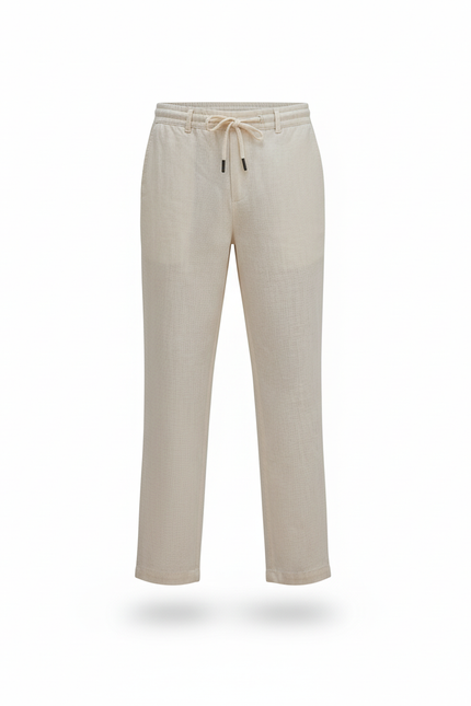 Pantalon En Lin Enfant Ample Écru Cordon Décontracté - Beige - vue 3