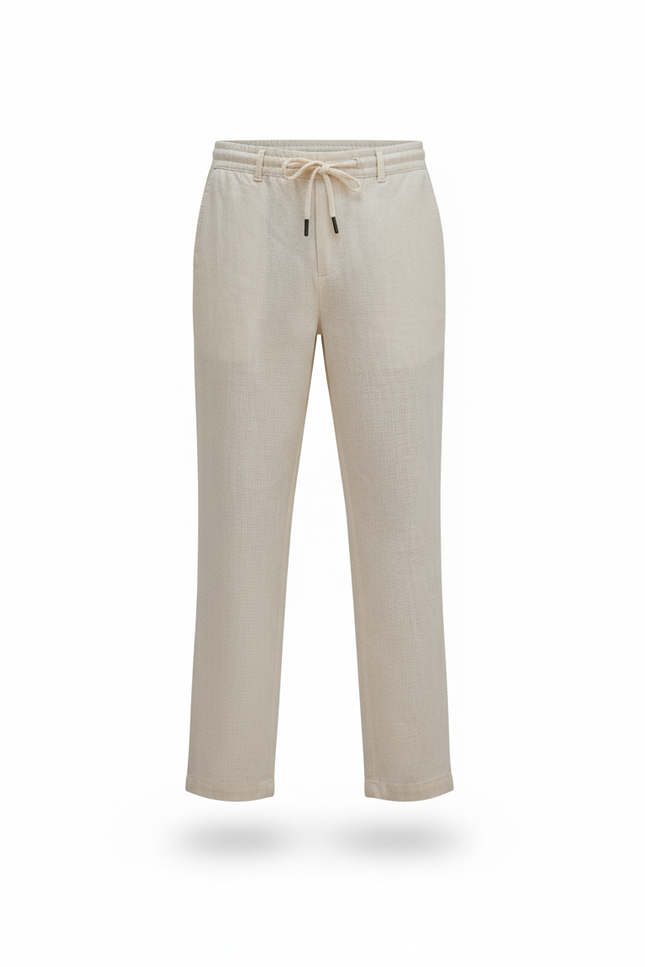 Pantalon En Lin Enfant Ample Écru Cordon Décontracté - Beige - vue 3