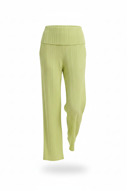 Pantalon En Lin Plissé Vert Ample Décontracté Fluide - Maille - vue 3