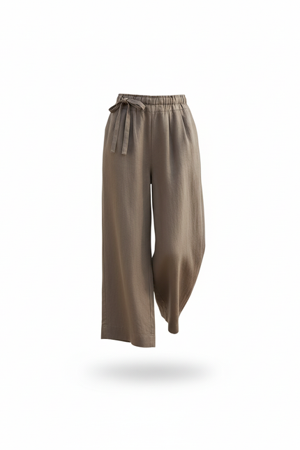 Pantalon En Lin Gris Large Fluide Décontracté Élégant - Kaki - vue 3