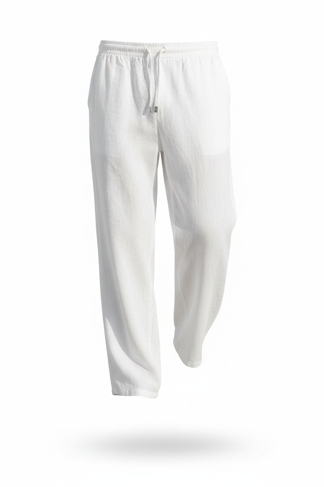 Pantalon En Lin Blanc Ample Décontracté Léger Cordon - vue 3