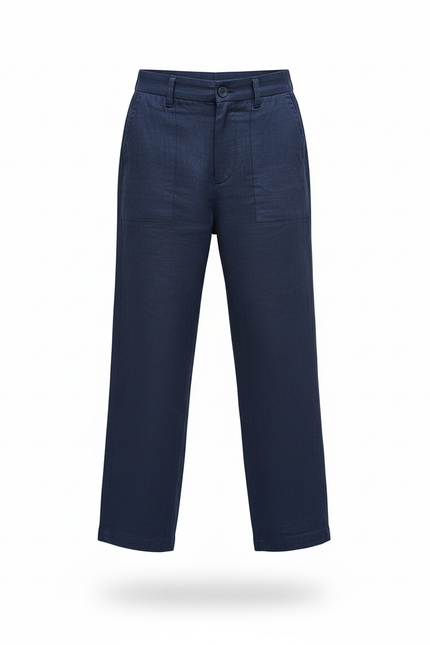 Pantalon En Lin Bleu Marine Ample Décontracté Garçon - vue 3