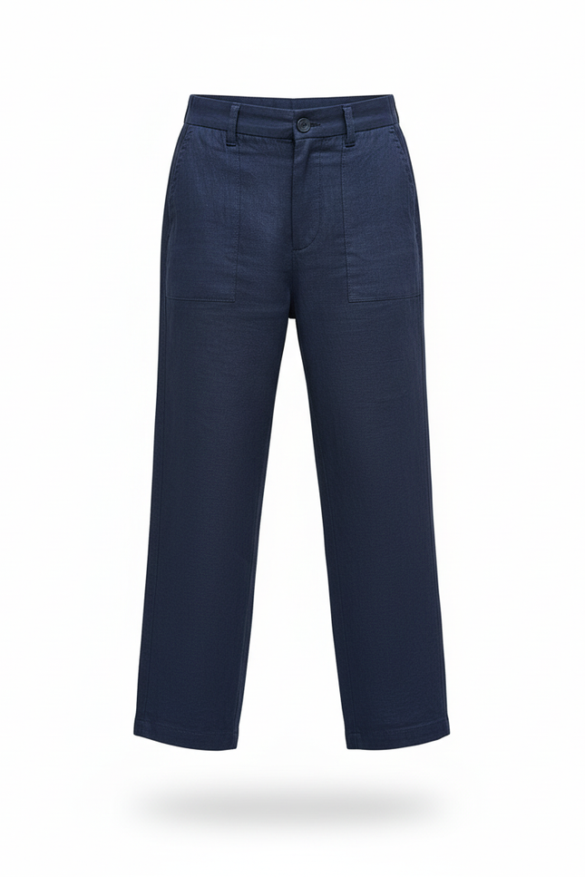 Pantalon En Lin Bleu Marine Ample Décontracté Garçon - vue 3