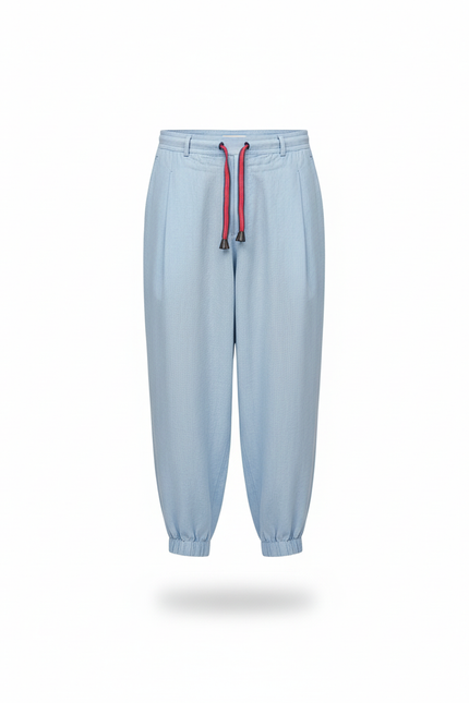 Pantalon En Lin Bleu Ciel Ample Cordon Homme - vue 3