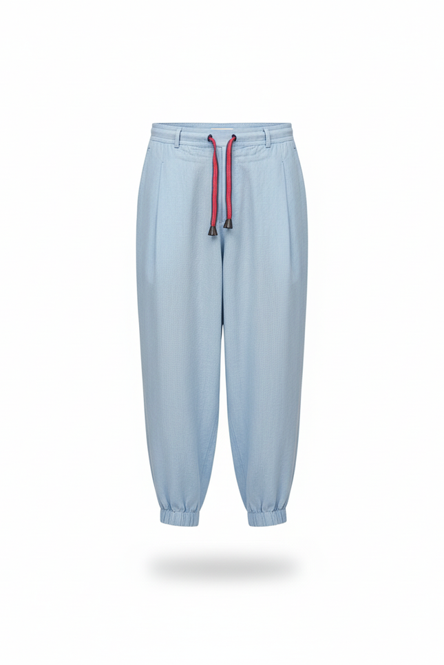 Pantalon En Lin Bleu Ciel Ample Cordon Homme - vue 3