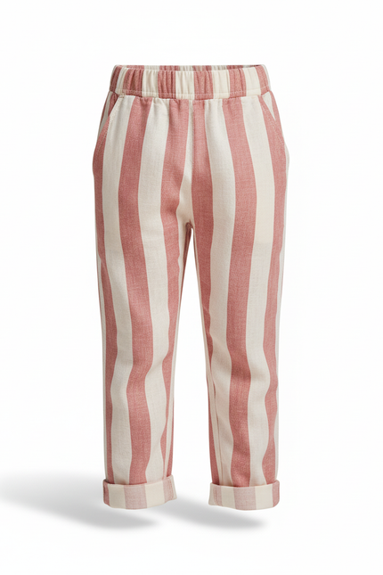 Pantalon En Lin Rose Et Blanc - vue 3