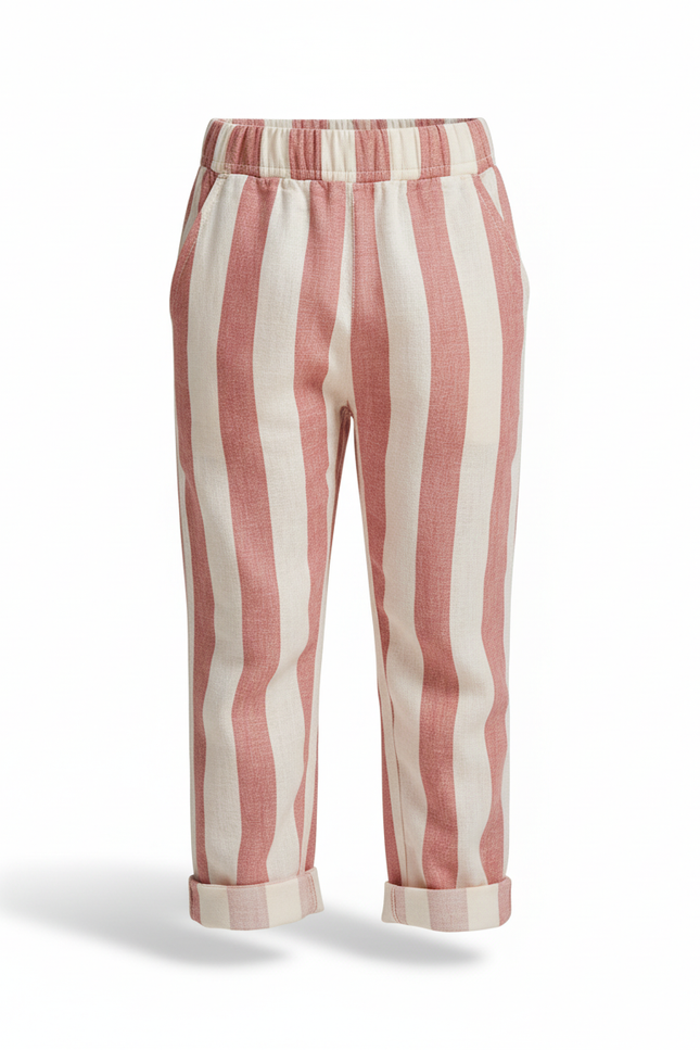 Pantalon En Lin Rose Et Blanc - vue 3