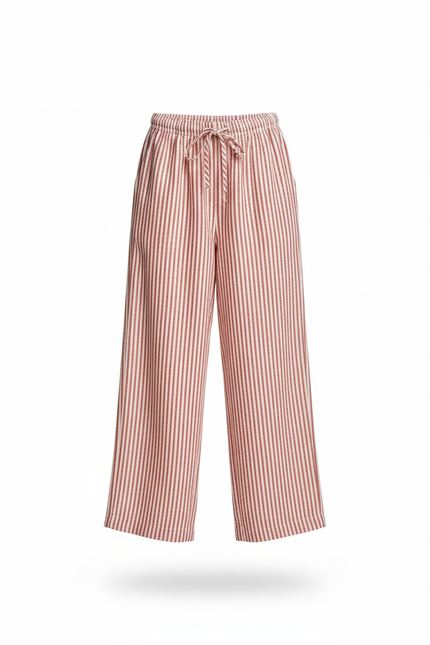 Pantalon En Lin Rayé Rouge Fluide Ample Fille - vue 3