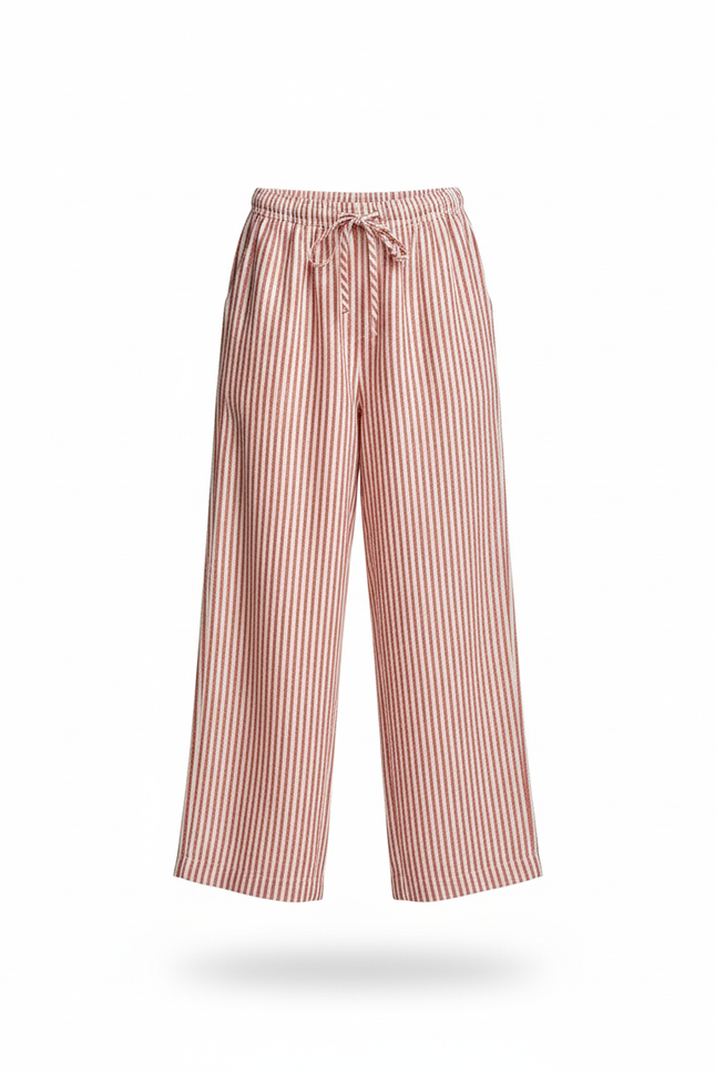 Pantalon En Lin Rayé Rouge Fluide Ample Fille - vue 3