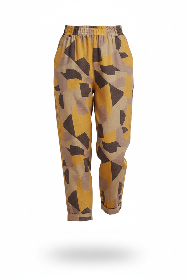 Pantalon En Lin Imprimé Géométrique Ample Décontracté Femme - Multicolore - vue 3