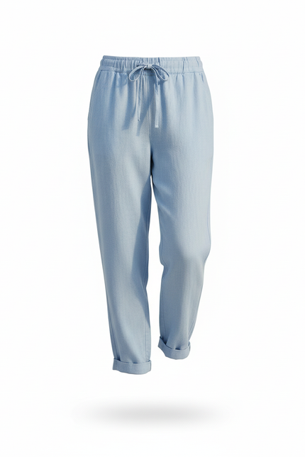 Pantalon En Lin Bleu Ciel Ample Décontracté Cordon - vue 3