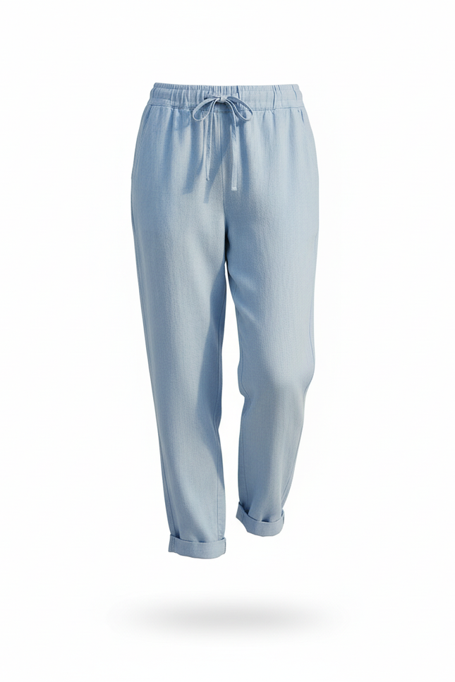 Pantalon En Lin Bleu Ciel Ample Décontracté Cordon - vue 3