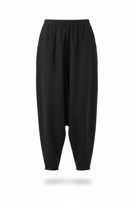 Pantalon En Lin Noir Ample Harem Décontracté Fluide - vue 3
