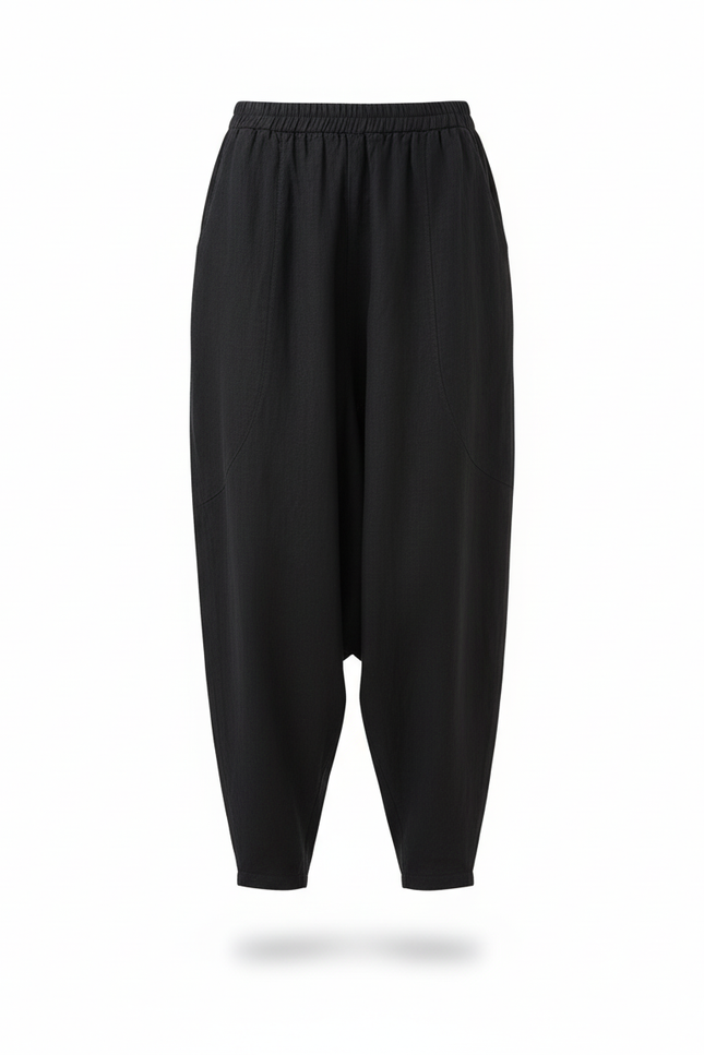 Pantalon En Lin Noir Ample Harem Décontracté Fluide - vue 3
