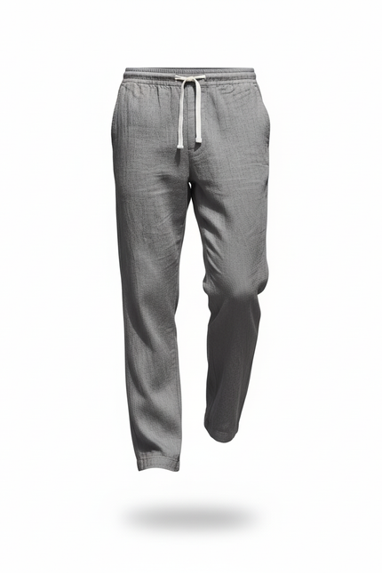 Pantalon En Lin Gris, Droit, Décontracté, Léger, Homme - vue 3