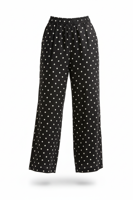 Pantalon En Lin Noir À Pois Fluide Décontracté - vue 3