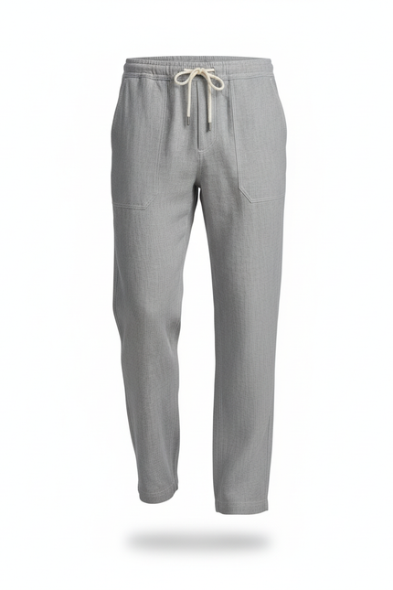 Pantalon En Lin Ample Gris Décontracté Cordon Léger - vue 3