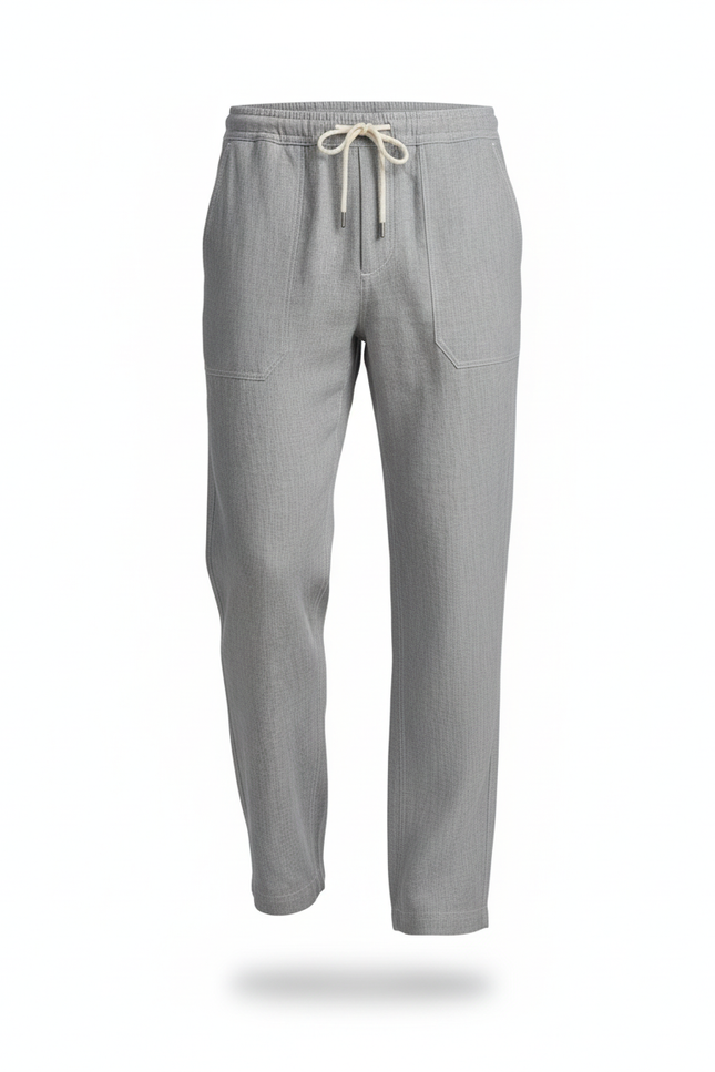Pantalon En Lin Ample Gris Décontracté Cordon Léger - vue 3