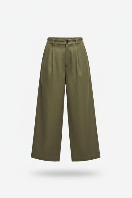 Pantalon En Lin Enfant Ample Vert Kaki Décontracté - vue 3