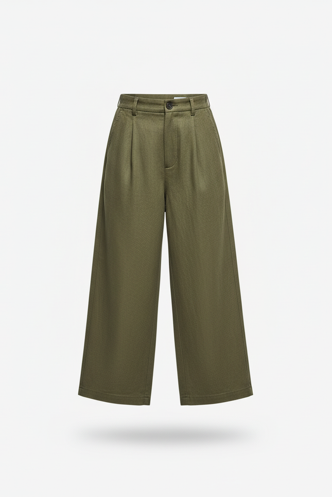 Pantalon En Lin Enfant Ample Vert Kaki Décontracté - vue 3